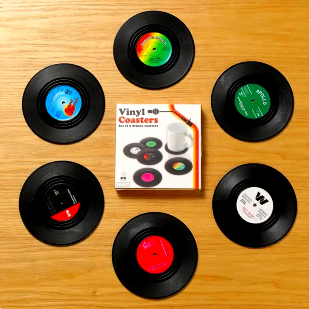 . Retro Vinyl Records Coasters - 6 pieces